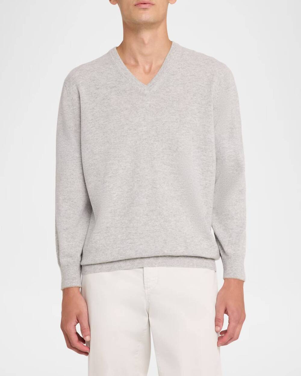 NEW BRUNELLO CUCINELLI cashmere v-neck sweater in light grey